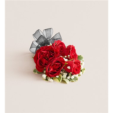 Red Spray Corsage-Black Bow
